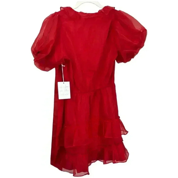 Show me Your Mumu Red Ruffle Puff Sleeve Dress NWT Romantic Coquette Holiday - Picture 6 of 16